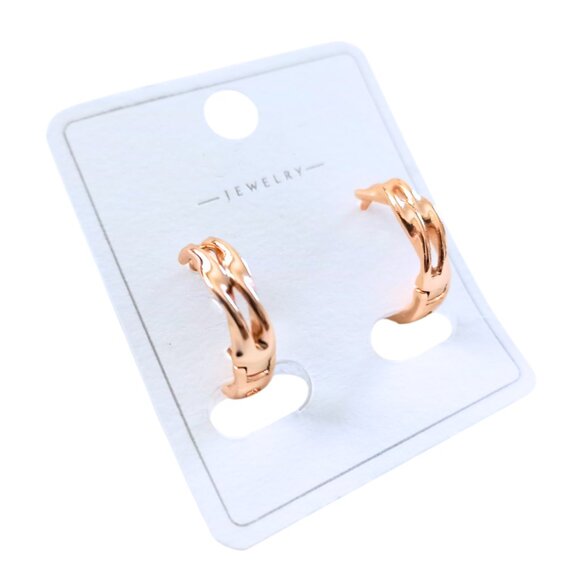 🟣✨Rose Gold Plated Twisted Hoop Earrings – Classic & Elegant - Picture 1 of 6